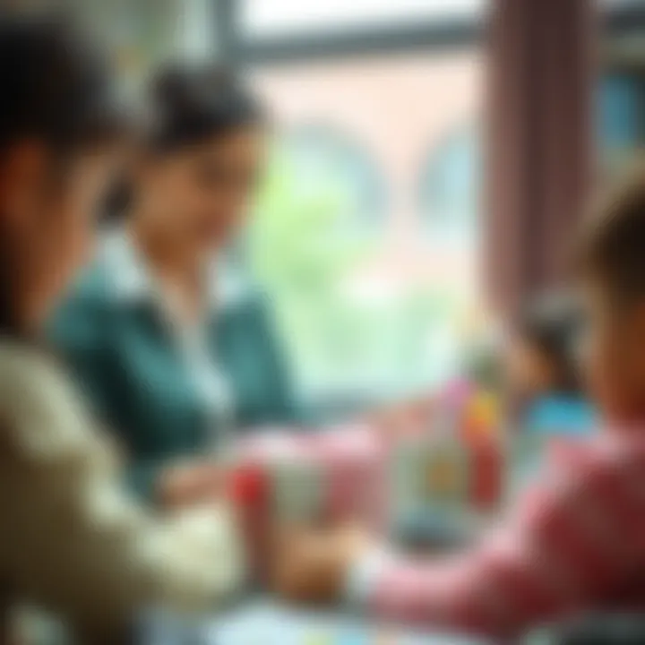 A teacher presenting gift boxes to students