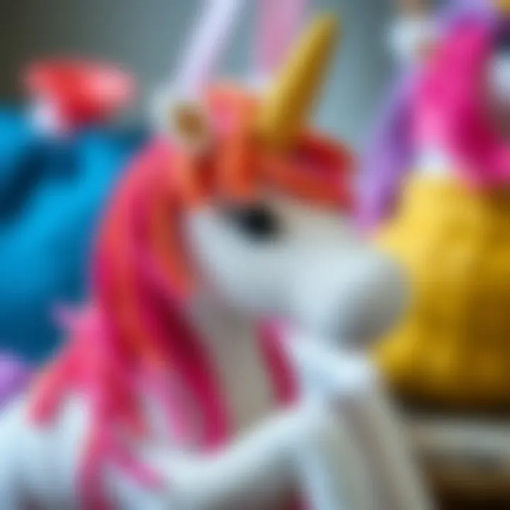 Detail of sustainable materials used in unicorn crochet bags