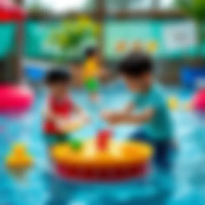 Children engaging in creative activities within a water play environment