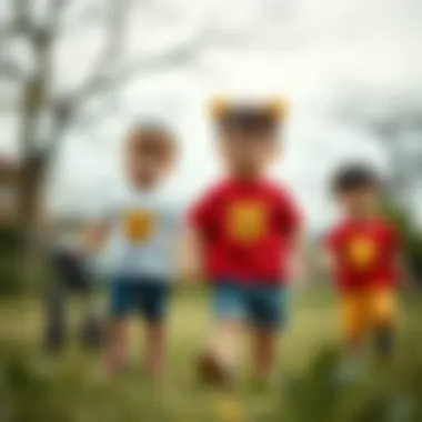 Children wearing stylish Winnie the Pooh t-shirts at play.