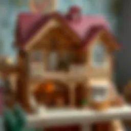 A beautifully crafted wooden dollhouse showcasing intricate details