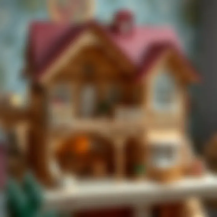 A beautifully crafted wooden dollhouse showcasing intricate details