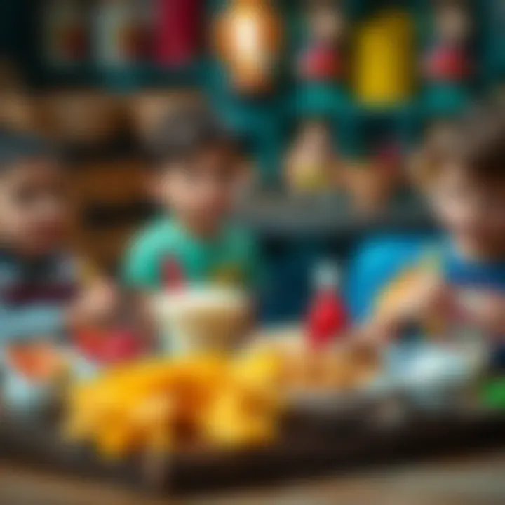 Diverse food items promoting social interaction among kids