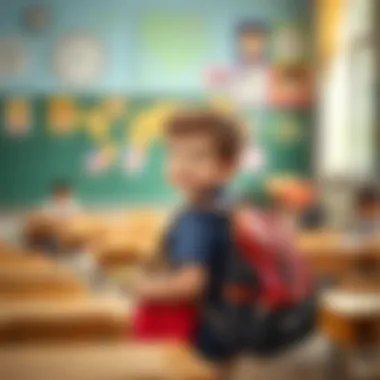 Child happily wearing Yukka School Backpack in a classroom